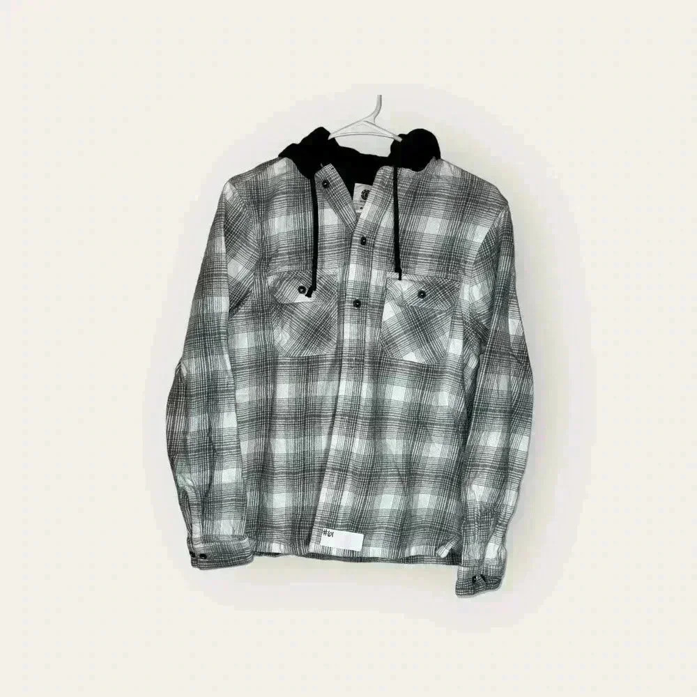 Element Plaid Hooded Jacket Women's Small Light Blue and Grey